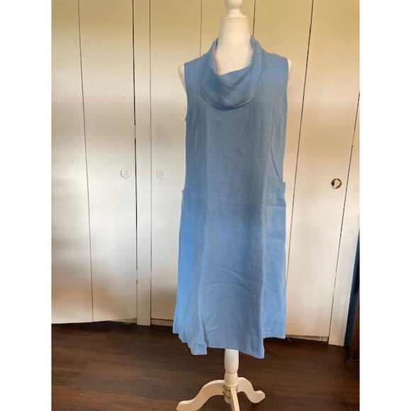 Mosaic Size Small Sleeveless Dress‎ 100% Linen Light Blue - Picture 1 of 5